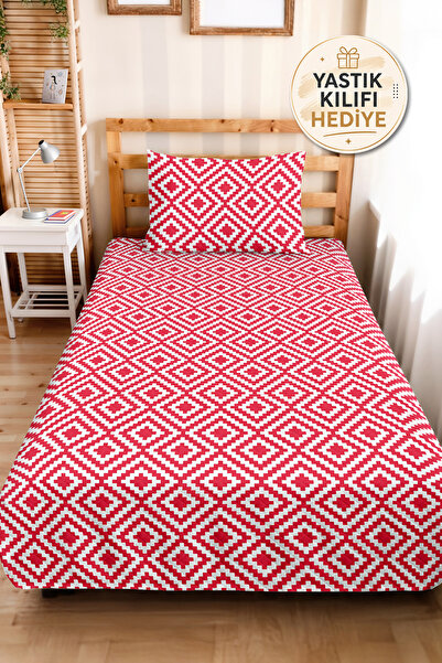 Evimde Bambaşka Red Geometric Modern Young Room Single Pique Set-Minimal 160X...