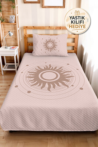 Evimde Bambaşka Güneş Geometrik Pudra Young Room Single Pique Set-Bohemian Mi...