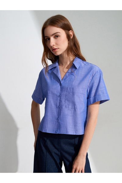 Dilvin 50547 100% Cotton Crop Shirt-Indigo