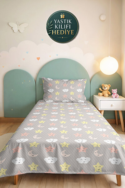 Evimde Bambaşka Moon Cloud Star Children's Room Pique Set on Gray Background ...