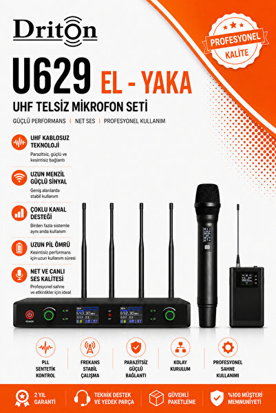 DRİTON U-629 UHF EL YAKA KABLOSUZ TELSİZ MİKROFON