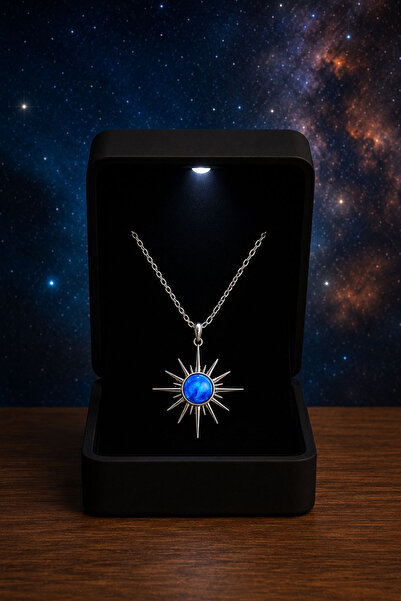 Silvanya Jewelry Premium Işıklı Kutuda 925 Ayar Gümüş Mavi Opal Taşlı Kutup Y...