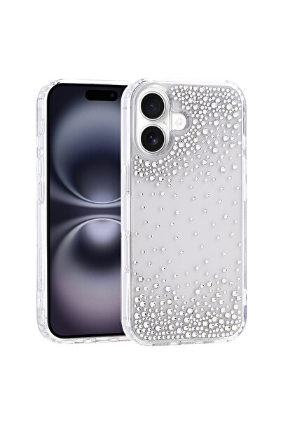 zore Apple iPhone 16 Kılıf Airbag Tasarımlı Damla Taşlı Şeffaf Pera Silikon K...