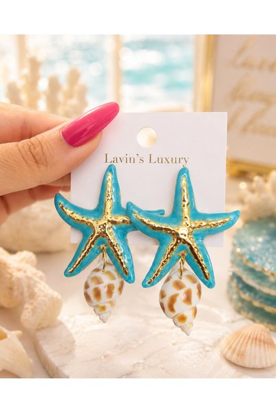 Lavin's Aqua Star Starfish Earrings