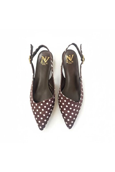 NE&VE SHOES Kahve Puantiyeli Sivri Burun Tokalı Kadın Babet
