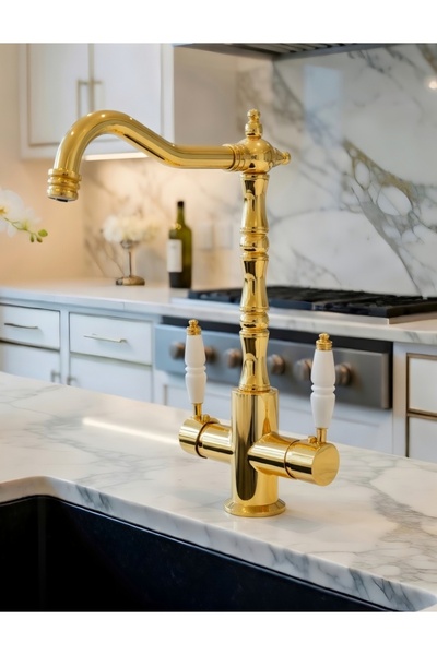 Flora Gold Rustic 3-Way Purified Kitchen Faucet – Hot/Cold + Purified Water O...