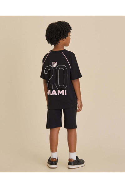 REDTAG Boys Black Miami T-Shirt And Shorts Set