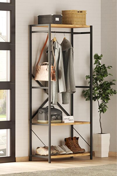 net mobilya Metal Portmanto Vestiyer Ayakkabılık 2 raflı kahverengi 150cm