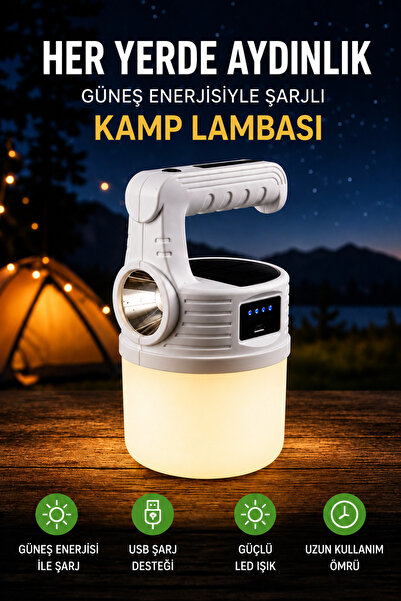 Edison Solar Şarjlı Kamp Lambası USB Şarjlı LED Kamp Feneri Acil Durum Işığı ...