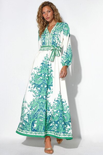 Hiccup Msn Belted Paisley Patterned Long Dress