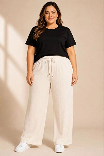 Mariposa Secret Women's Oversized Wrinkled Fabric Elastic Waist Lace-Up Wide ...