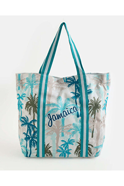 REDTAG Women Ivory And Blue Printed Beach Bag