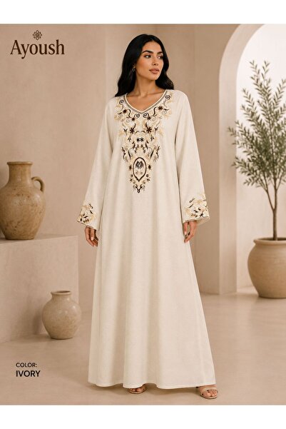 AYOUSH Women's Long Embroidered Robe Luxurious Oriental Design Long Sleeves L...