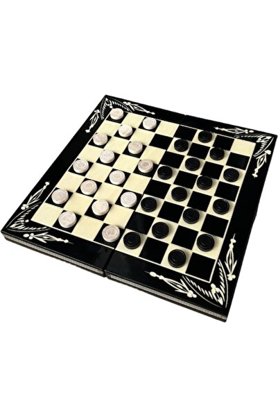OEM Joc de table și dame din lemn, lucrat manual, 38x38 cm, Negru cu alb