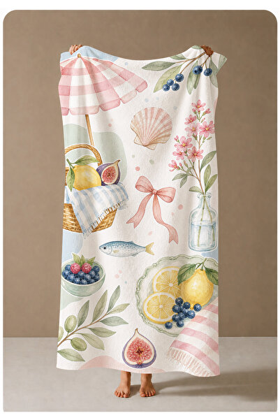 milroma Lemon Sea Shells and Floral Pattern 70X150 Beach Towel