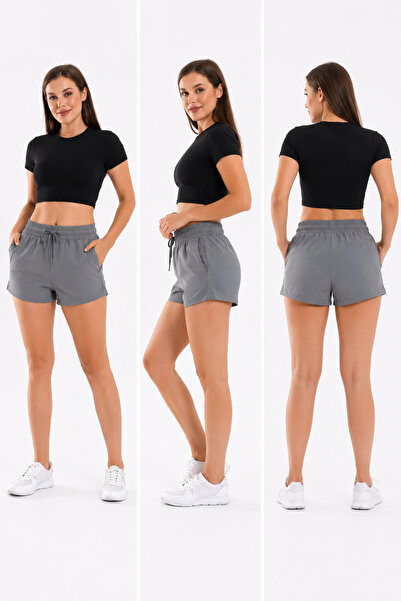 winmoda Women's Pool Swim Shorts Black with Pockets and Elastic Waist