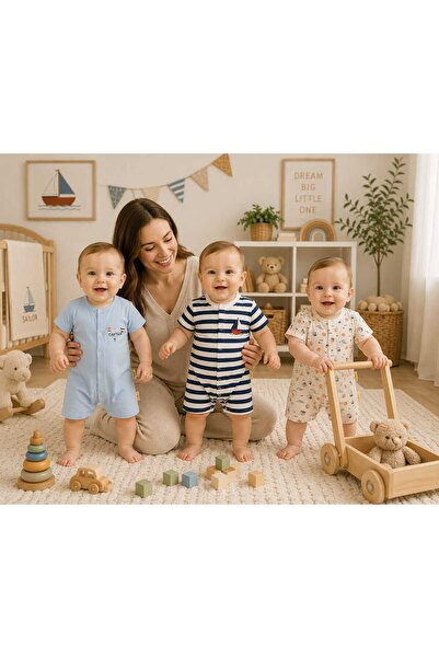 Bambino Unez Sailing Printed Summer Baby Rompers Set of 3