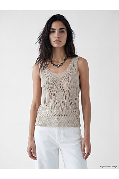 LC Waikiki Rmz Gi̇yi̇m Farkiyla U Roba Collar Openwork Women's Knitwear Under...