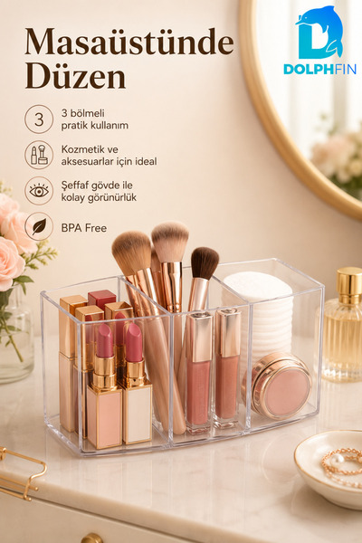 DolphFin Crystal 3 Compartment Transparent Cosmetic Organizer Makeup Jewelry ...