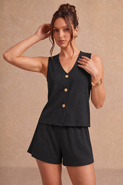 BELLA NOTTE Black V-Neck Sleeveless Top with Shorts - Top Set