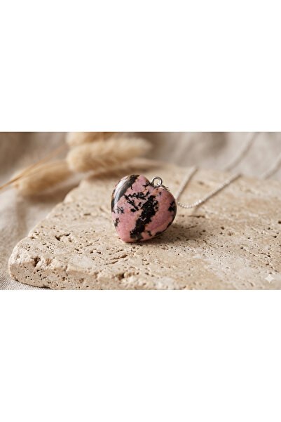ZGNOVA Heart Shaped Rhodonite Natural Stone Steel Pendant