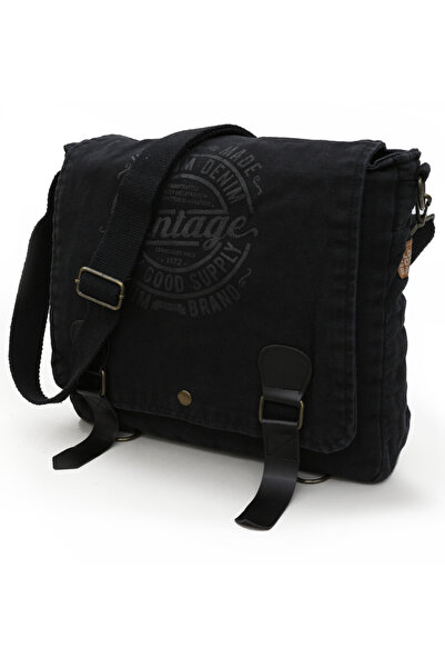 Old Cotton 8045 Black Postman Shoulder Canvas Tablet Briefcase Laptop School ...