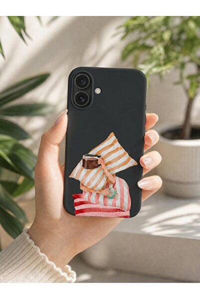 iPhone 16 Uyumlu Lansman Silikon Minimal Yastık Temalı Darbe Emici Kılıf Siyah