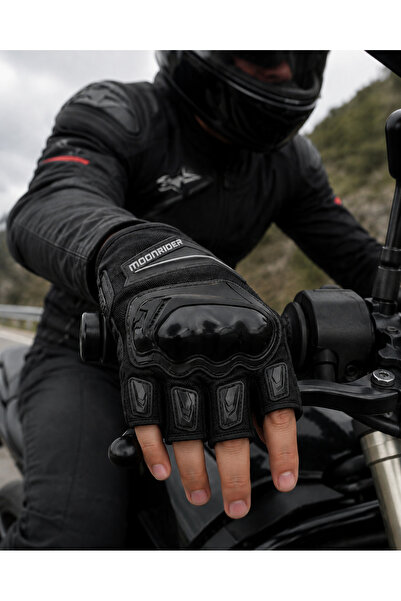 Moonrider Motosiklet Eldiveni Korumalı Unisex Yarım Parmak eldiven EN 13594 Sertifikalı Yazlık Nefes alır Dokunmatik Uyumlu Kaydırmaz Koruyucu Motor Eldiveni MR-G10