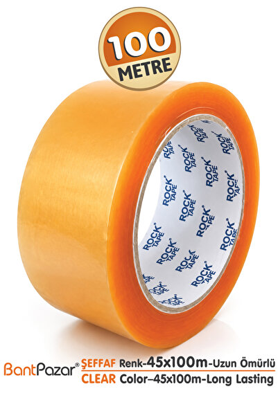 BantPazar RockTape Şeffaf Koli Bandı 45x100 Güçlü Yapışkanlı 38 Mikron Paketl...