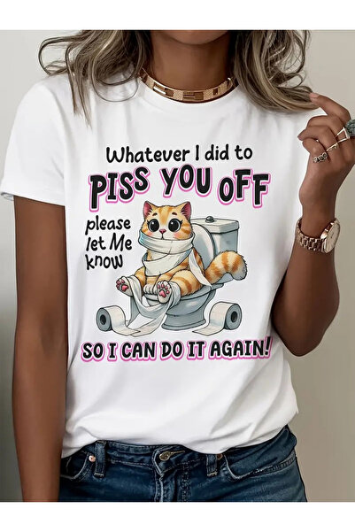 1001 Line A Stylish Lettered Anime Print Women'S Round-Neck Solid Color T-Shi...