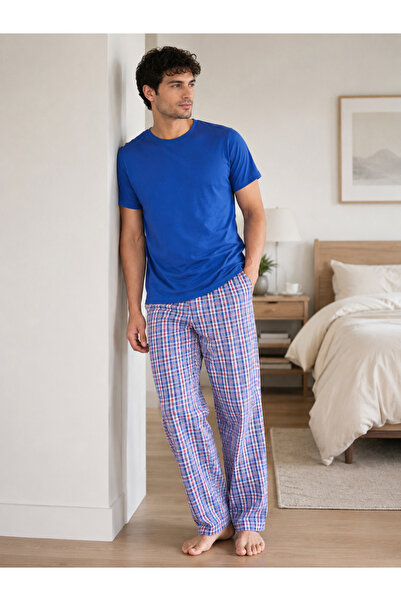 Victor and Jane By Styli Deep Blue Checkered Short Sleeve Pyjamas Set (100% C...
