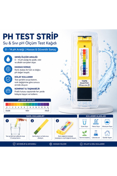 Universal pH Test Kağıdı 0-14 pH Ölçüm Şeridi 80’li Hassas Su ve Sıvı Test Cihaz Akvaryum Havuz Test Cihaz