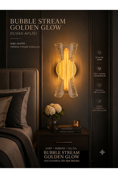LİGHT HOUSE Bubble Stream Golden Glow Duvar Apliği