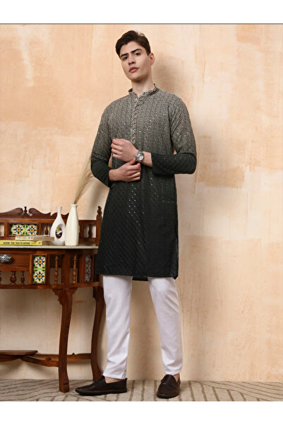 Devoiler Mens Dual Tone Thread Work Viscose Rayon Kurta Set