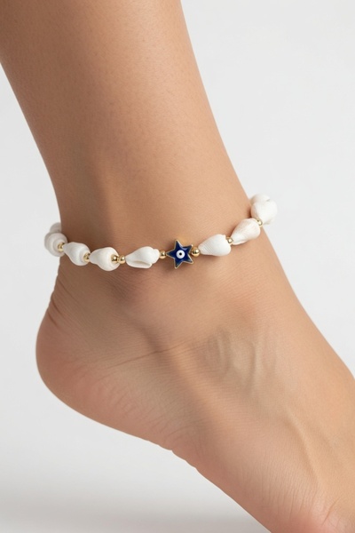 LYKOS Natural Sea Shell Anklet with Star Figure - Puka Choker Anklet
