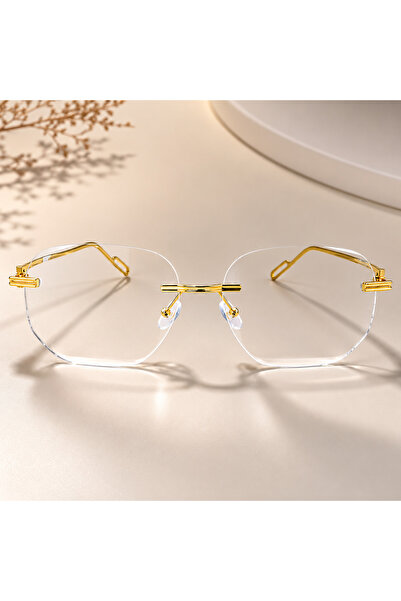 Zenorius Ochelari Fashion Rimless Unisex, Lentile Transparente, Ramă Aurie, D...