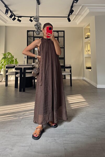 ELMASSTİL HALTER YAKA DANTEL DETAYLI ELBİSE/3438