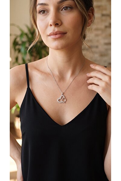 Lisinya 316L Steel Chain Silver Color Zircon Stone Ringed Heart Necklace -