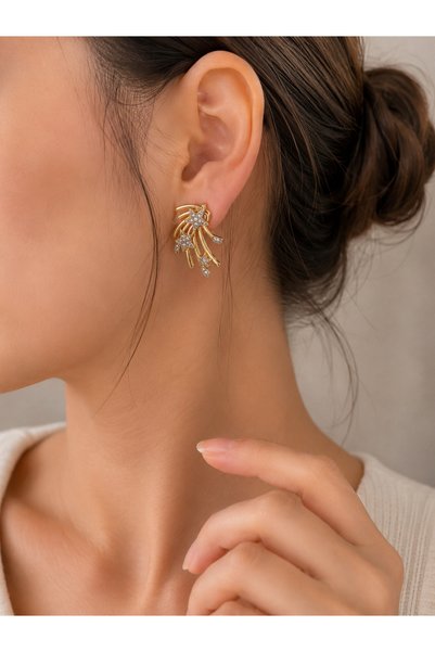 ANKA JEWELLRY Women's Steel Star Design Zircon Stone Hanging Earrings