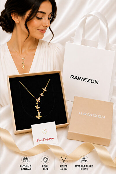 RAWEZON Gold Color Steel Zircon Stone Butterfly Pendant Necklace with Box and...