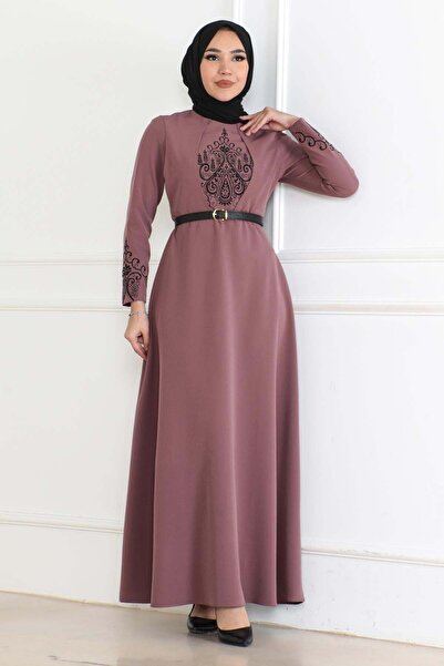 Missvalle Belt detailed dress dusty rose 6116