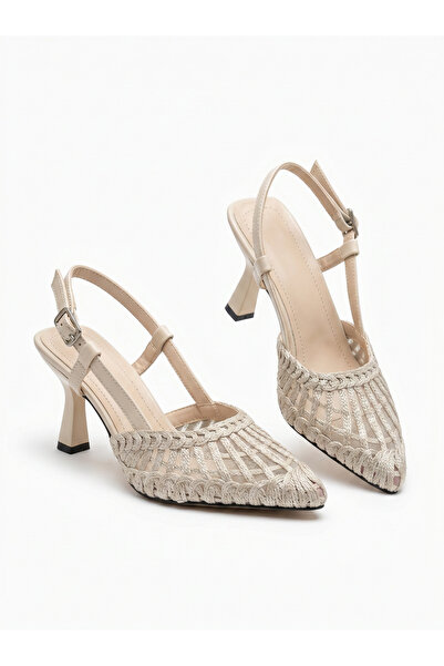 Hayalimdeki Ayakkabı Sozy Women's Beige Braided Casual Classic Heeled Shoes