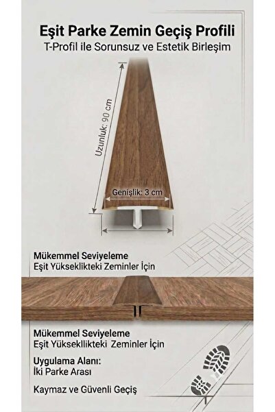 Zirve Alüminyum Kapı Eşik Profili Ceviz renkli PVC Kaplama Parke Kapı Altı Çı...