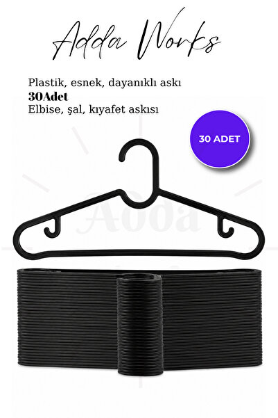 Adda Works 30'lu Siyah Kırılmaz Elbise Askısı İnce Kıyafet Askısı Dolap Düzen...