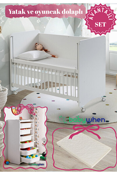 Babywhen Bebek Beşiği Park Yatak Beyaz Oyuncak Dolaplı Avantajlı Set Anne Yan...