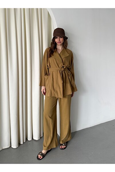 My Blog Mustard Romna Raw Linen Jacket and Trousers Set - 2Y8447