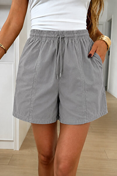 BLUE STREET Women's Linen Textured 100% Cotton Shorts with Elastic Waist and ...