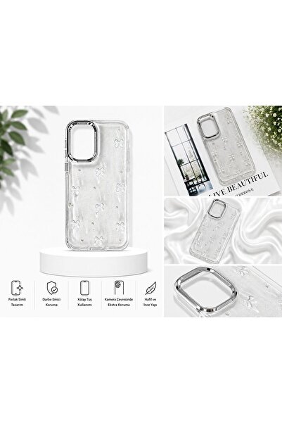 yuscerham Xiaomi Redmi Note 8 Pro Uyumlu Desenli Şeffaf Simli Gümüş Kamera Ko...