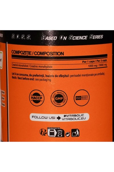 Vitabolic Creatină 1000 Creapure ® 100 capsule, 1000 mg creatină monohidrată per capsulă, pentru performanță fizică, energie musculară și susținerea masei musculare