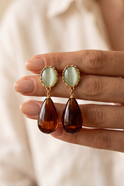 Elika Silver Damla Model Amber Earrings